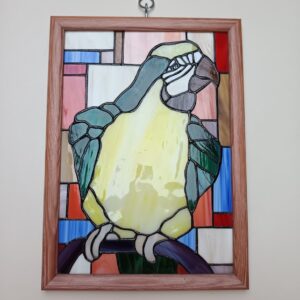 Tiffany falikép. Ara papagáj.